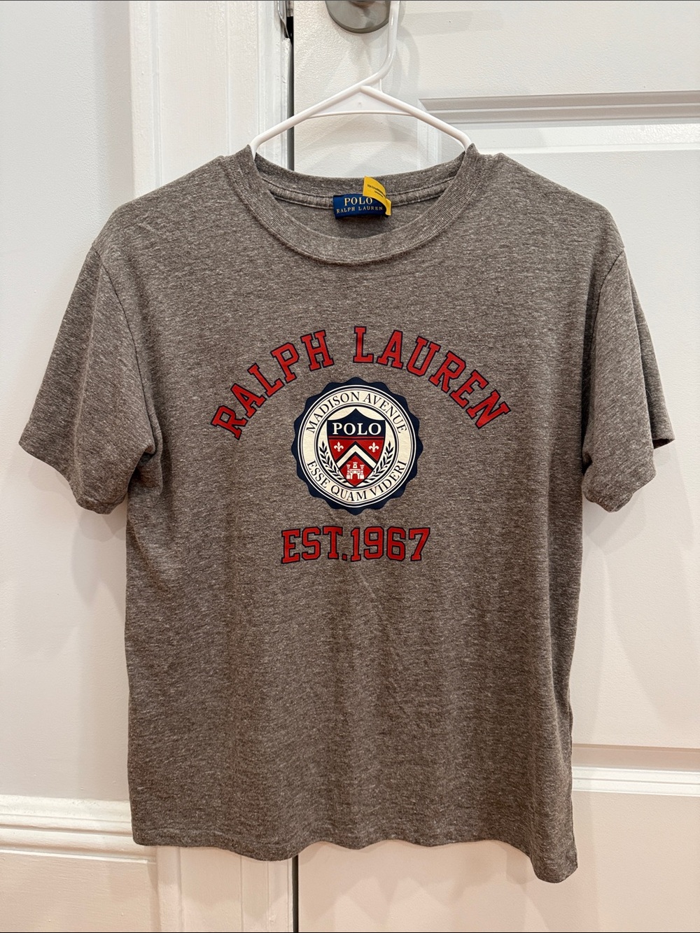 Polo by Ralph Lauren Heather Gray Short-Sleeve Graphic Tee with Red & Navy Crest